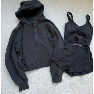 Lululemon Scuba 1/2 Zip M/L Oversized Hoodie, Shorts & Bra Size 4 Black - Lot 3